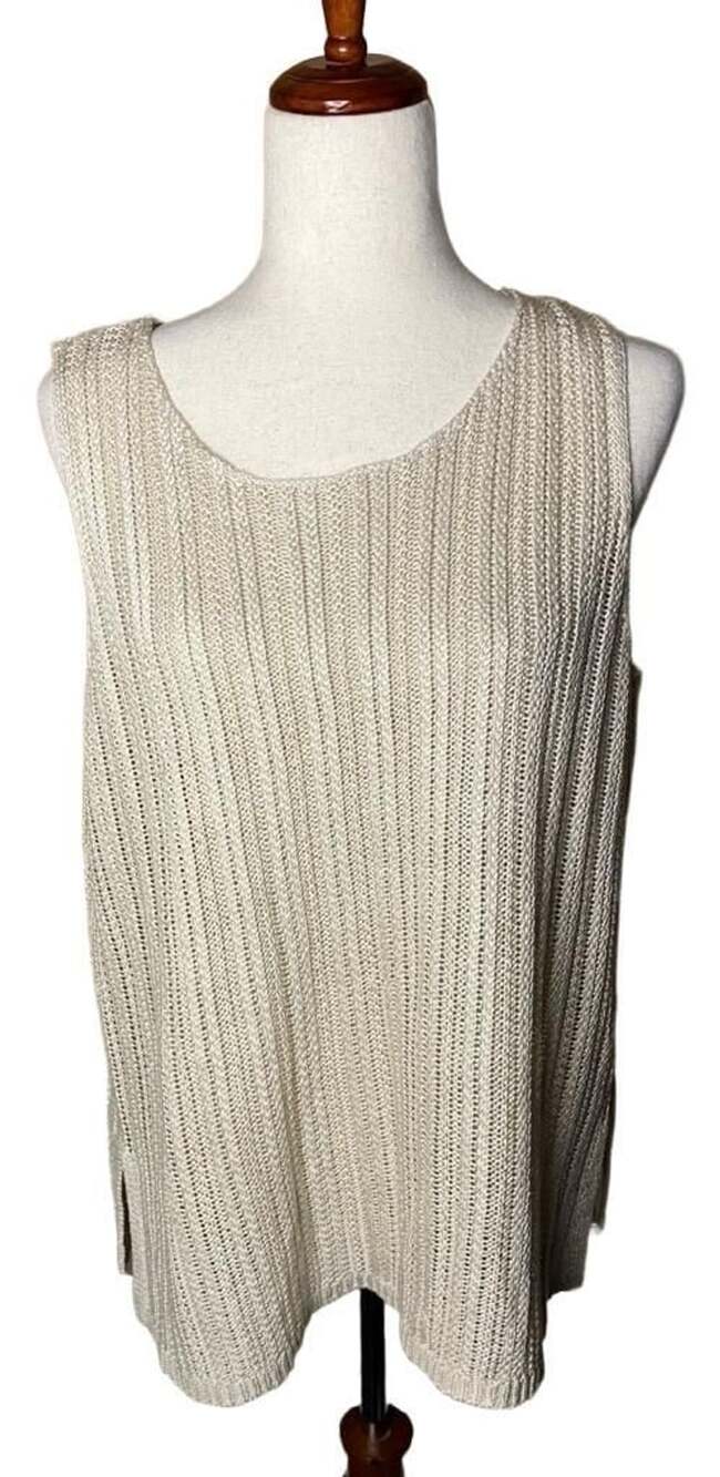Marled Tank Top Size XL Beige Knit Sleeveless Scoop Neck